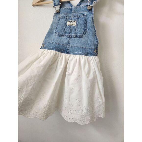 Oshkosh white eyelet faded denim overall‎ little girl dress 4T sweet country - Picture 3 of 8